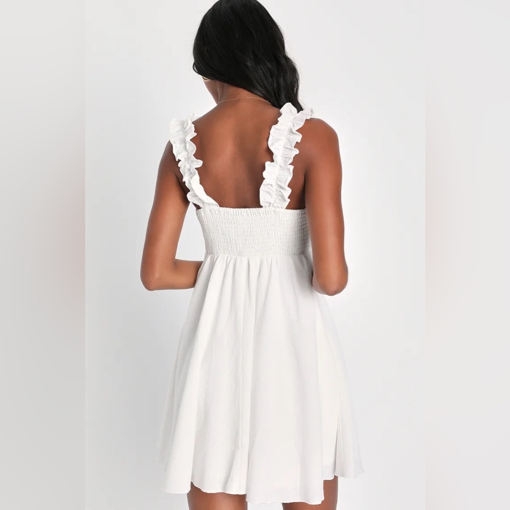 Lulus White Ruffled Button-Front Mini Dress With Pockets - Picture 2 of 7